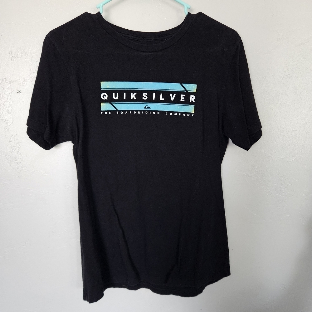 Quiksilver Boys Large Black Short Sleeve T-shirt Blue Logo Graphic